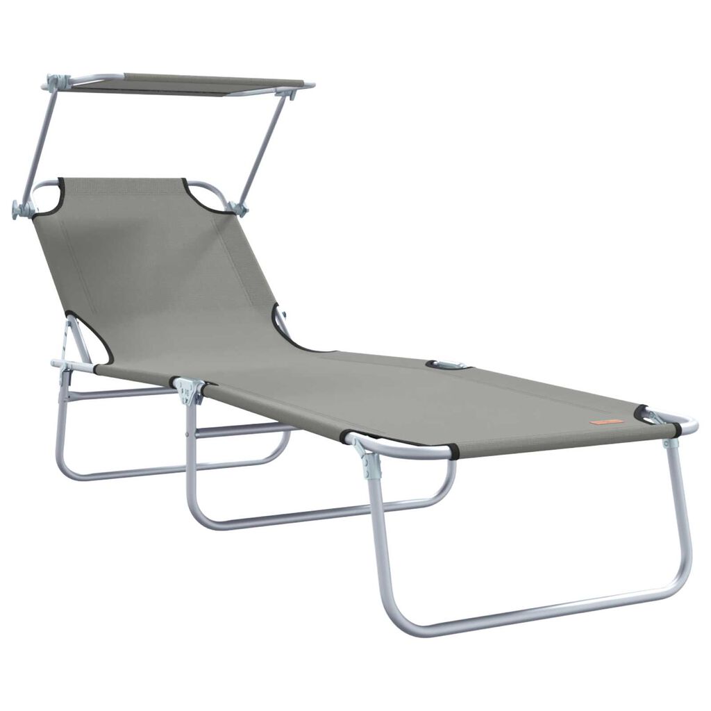 vidaXL Folding Sun Lounger with Canopy Steel Grey