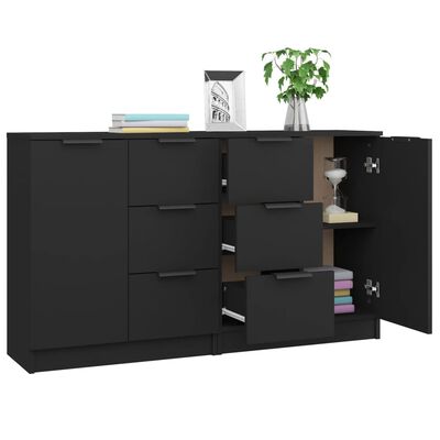 vidaXL Sideboards 2 pcs Black 60x30x70 cm Engineered Wood, black vidaXL Sideboards 2 pcs Black 60x30x70 cm Engineered Wood