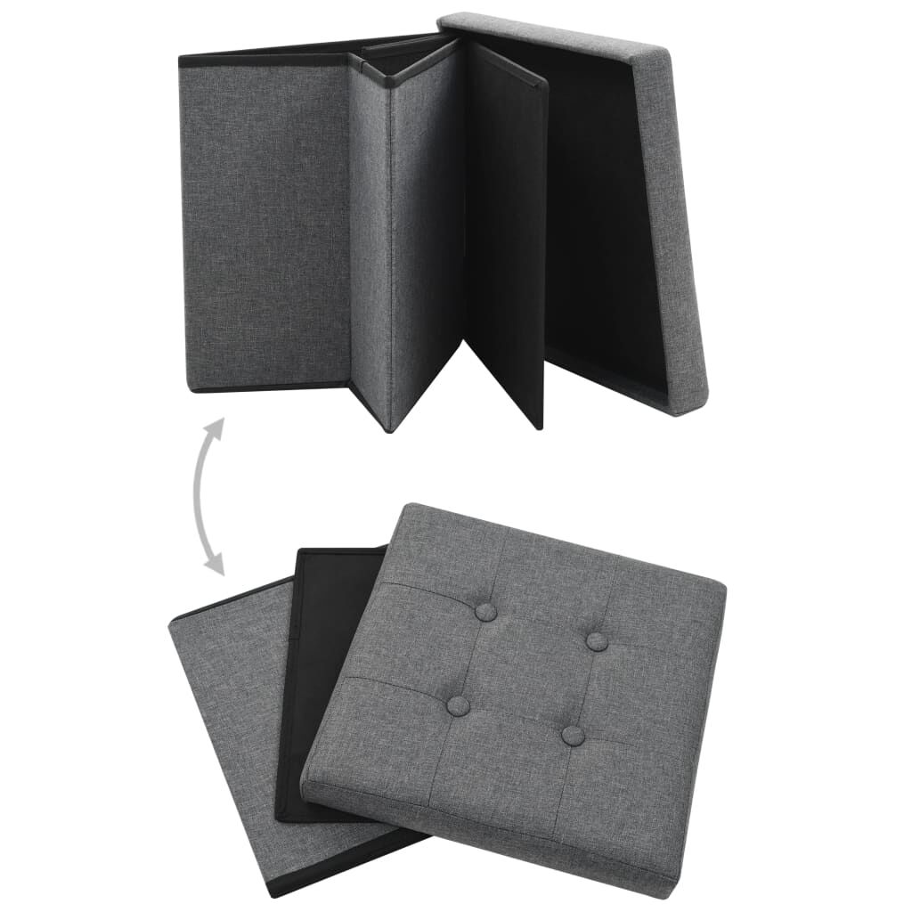 vidaXL Folding Storage Stools 2 pcs Dark Grey Faux Linen