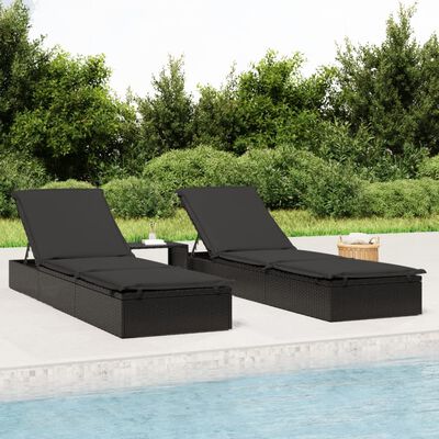 vidaXL Sunbed with Cushion Black 201x55x62 cm Poly Rattan, black vidaXL Sunbed with Cushion Black 201x55x62 cm Poly Rattan