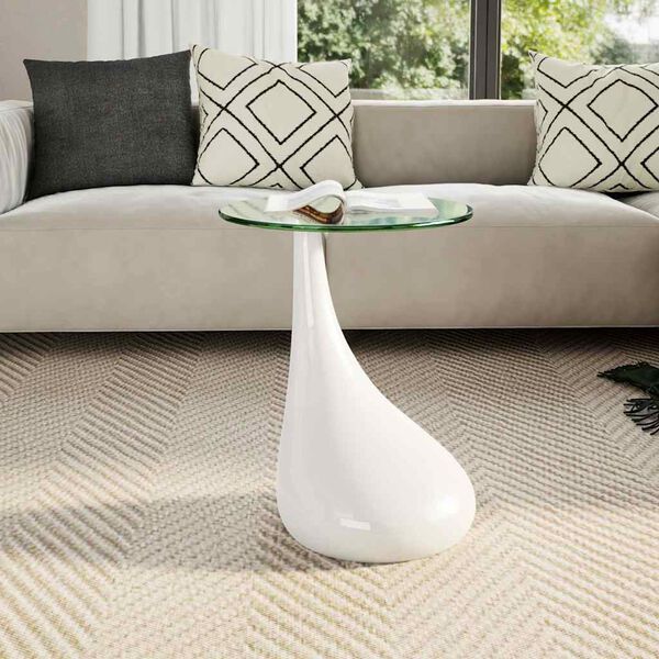 vidaXL Coffee Table with Round Glass Top High Gloss White