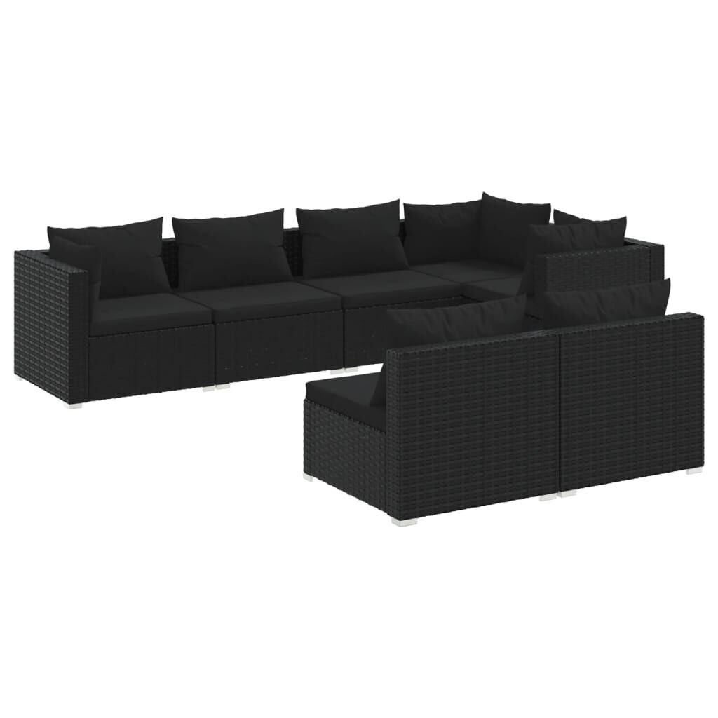 vidaXL 7 Piece Garden Lounge Set with Cushions Black Poly Rattan