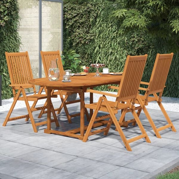 vidaXL 5 Piece Garden Dining Set Solid Wood Acacia 120-170 cm