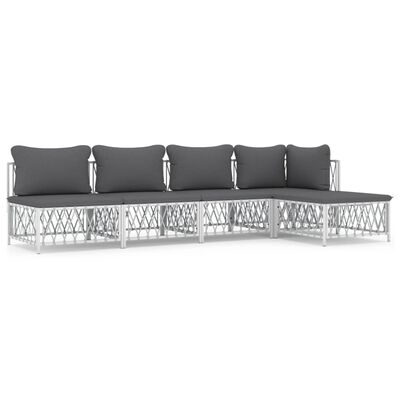 vidaXL 5 Piece Garden Lounge Set with Cushions White Steel