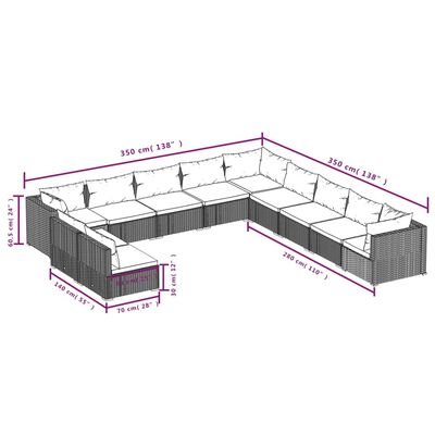 vidaXL 11 Piece Garden Lounge Set with Cushions Black Poly Rattan, black vidaXL 11 Piece Garden Lounge Set with Cushions Black Poly Rattan
