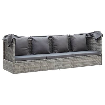 vidaXL Garden Lounge Bed with Roof Mixed Grey Poly Rattan, grey vidaXL Garden Lounge Bed with Roof Mixed Grey Poly Rattan