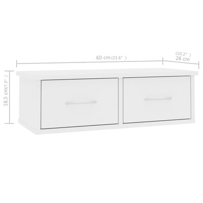 vidaXL Wall-mounted Drawer Shelf White 60x26x18.5 cm Engineered Wood, white vidaXL Wall-mounted Drawer Shelf White 60x26x18.5 cm Engineered Wood