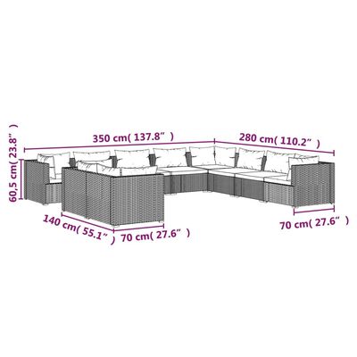 vidaXL 10 Piece Garden Lounge Set with Cushions Grey Poly Rattan, grey and anthracite vidaXL 10 Piece Garden Lounge Set with Cushions Grey Poly Rattan