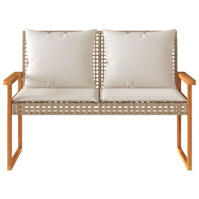 vidaXL Garden Bench with Cushion Mix Beige Poly Rattan Acacia Wood