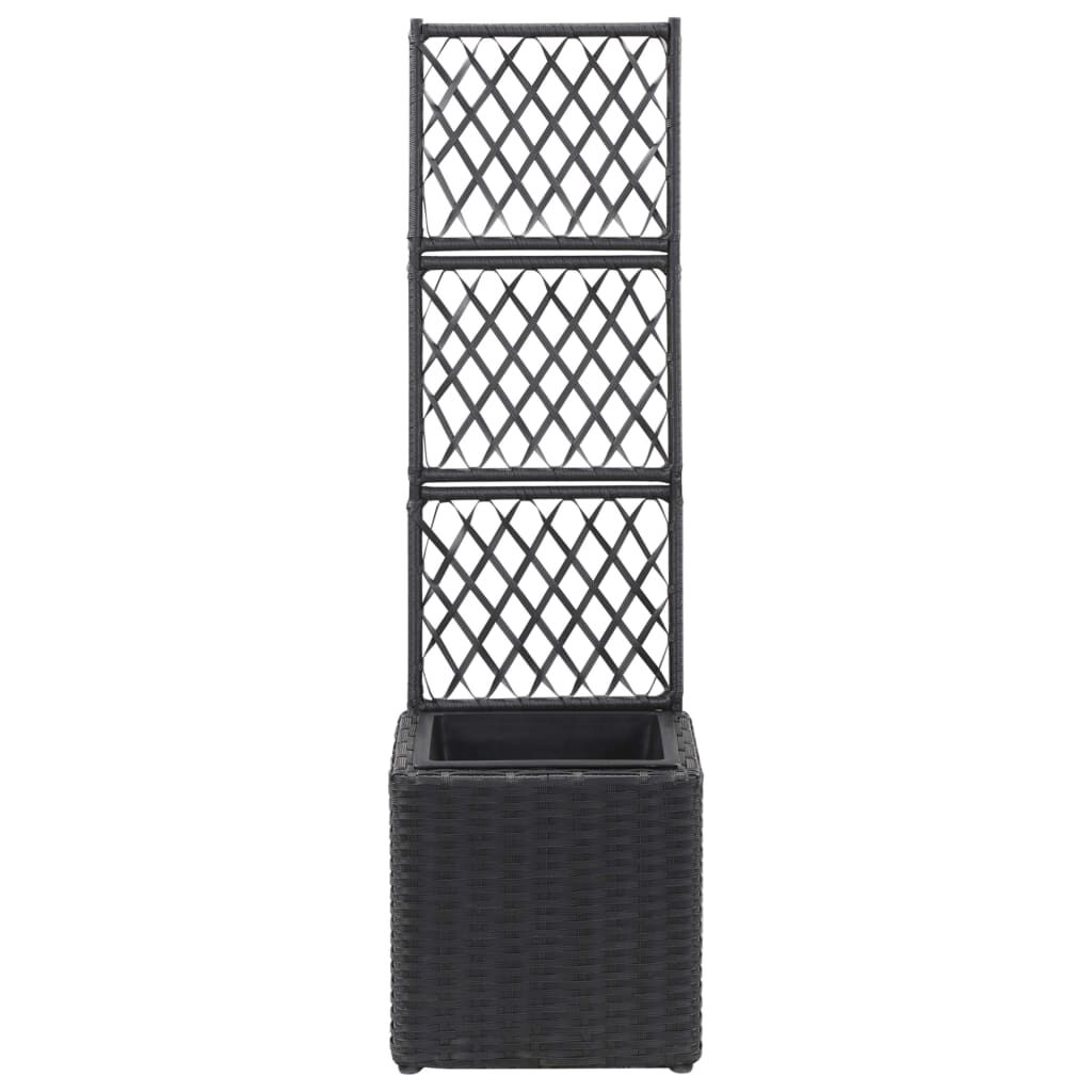 vidaXL Trellis Raised Bed with 1 Pot 30x30x107 cm Poly Rattan Black