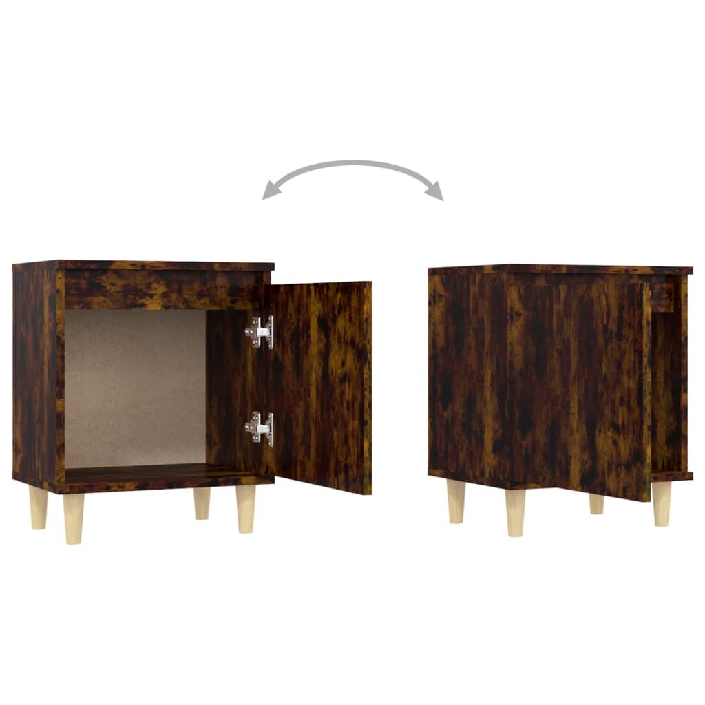 vidaXL Bed Cabinet with Solid Wood Legs Smoked Oak 40x30x50 cm