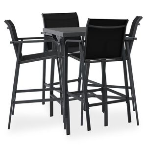 vidaXL Garden Bar Set | Black and dark grey | Tempered glass, steel, textilene