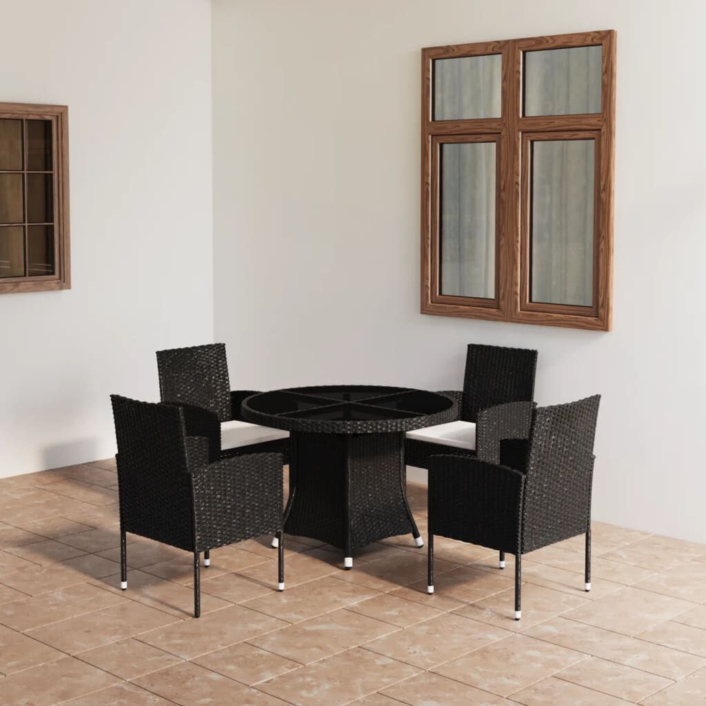 vidaXL 5 Piece Garden Dining Set Poly Rattan Black