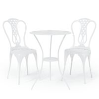 vidaXL 3 Piece Bistro Set Cast Aluminium White, white vidaXL 3 Piece Bistro Set Cast Aluminium White