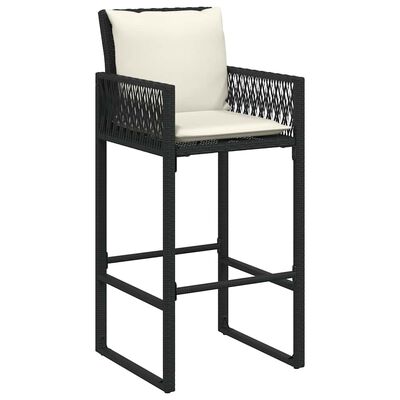 vidaXL Garden Bar Stools with Cushions 2 pcs Black Poly Rattan, black vidaXL Garden Bar Stools with Cushions 2 pcs Black Poly Rattan