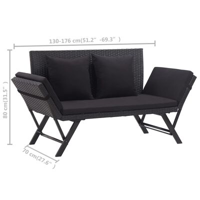 vidaXL Garden Bench with Cushions 176 cm Black Poly Rattan, black vidaXL Garden Bench with Cushions 176 cm Black Poly Rattan