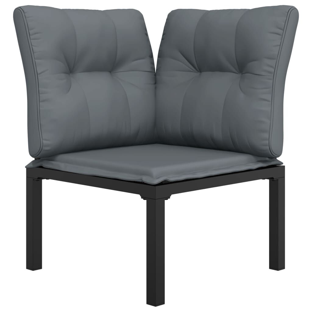 vidaXL Garden Corner Chair with Cushions Black and Grey Poly Rattan