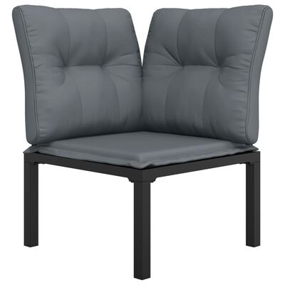 vidaXL Garden Corner Chair with Cushions Black and Grey Poly Rattan
