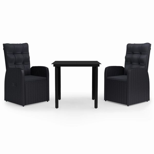 vidaXL 3 Piece Garden Dining Set with Cushions Black