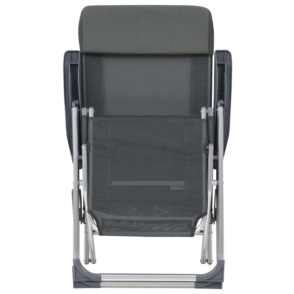 vidaXL Folding Camping Chairs with Footrests 2 pcs Grey Textilene