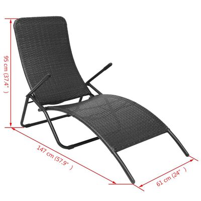 vidaXL Folding Sun Lounger Poly Rattan Black, black vidaXL Folding Sun Lounger Poly Rattan Black