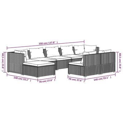 vidaXL 9 Piece Garden Lounge Set with Cushions Grey Poly Rattan, grey and dark blue vidaXL 9 Piece Garden Lounge Set with Cushions Grey Poly Rattan