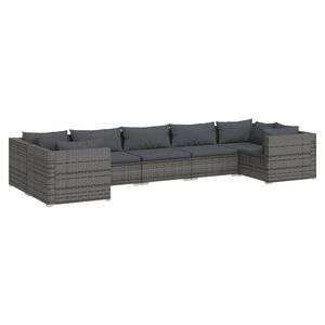 vidaXL 7 Piece Garden Lounge Set with Cushions Poly Rattan Grey