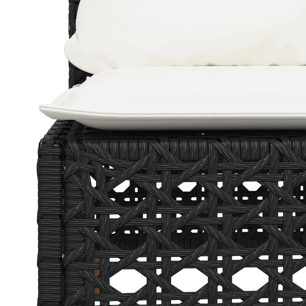 vidaXL Garden Sofa Armless with Cushions Black Poly Rattan