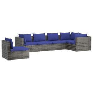 vidaXL 6 Piece Garden Lounge Set with Cushions Poly Rattan Grey