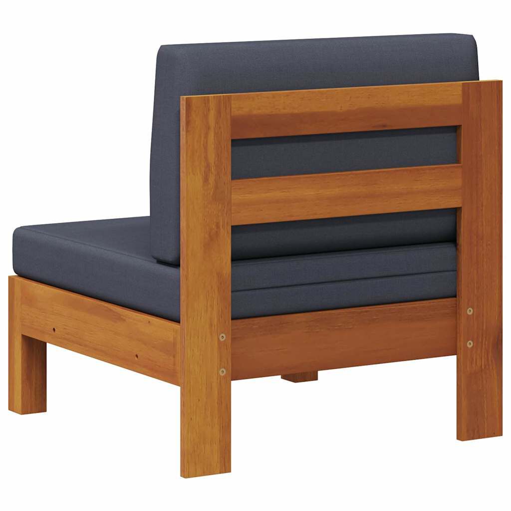 vidaXL Middle Sofa with Dark Grey Cushions Solid Acacia Wood