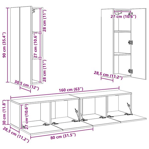 vidaXL 4 Piece TV Cabinet Set White Engineered Wood