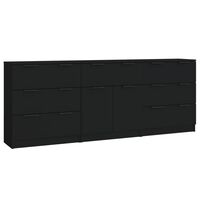 vidaXL 3 Piece Sideboards Black Engineered Wood, black vidaXL 3 Piece Sideboards Black Engineered Wood