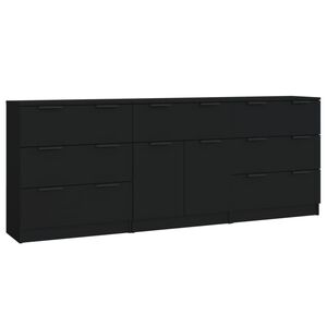 vidaXL 3 Piece Sideboards Black Engineered Wood