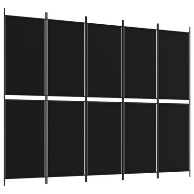 vidaXL 5-Panel Room Divider Black 250x200 cm Fabric, black vidaXL 5-Panel Room Divider Black 250x200 cm Fabric