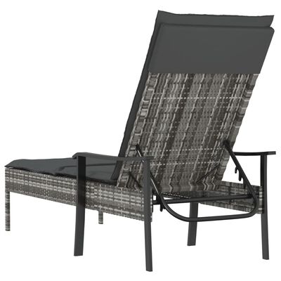 vidaXL Sun Lounger with Cushion Grey Poly Rattan,  vidaXL Sun Lounger with Cushion Grey Poly Rattan