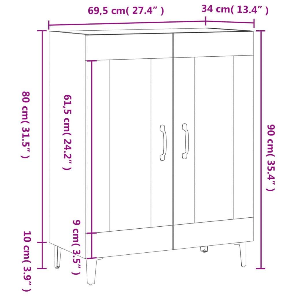 vidaXL Sideboard Black 69.5x34x90 cm Engineered Wood
