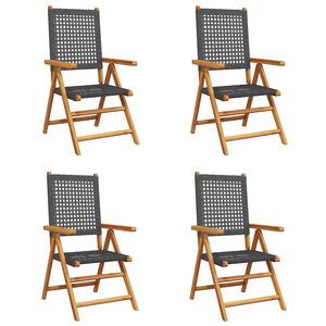 vidaXL Reclining Folding Chairs 4 pcs Black Poly Rattan and Solid Wood