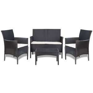 vidaXL Garden Sofa Set 7 Pieces Poly Rattan Black and Cream White