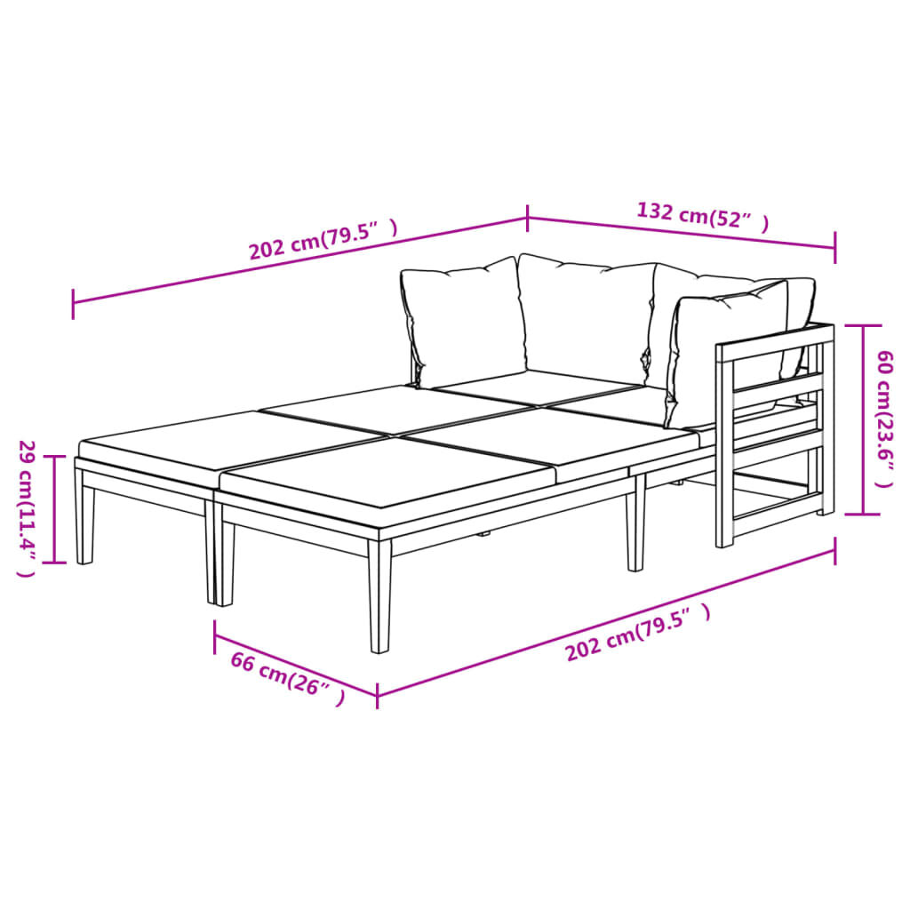 vidaXL Sun Loungers with Dark Grey Cushions 2 pcs Acacia Wood