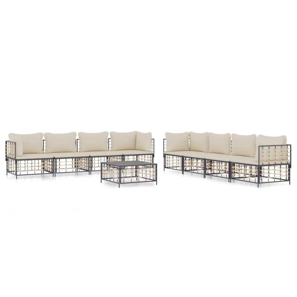 vidaXL 9 Piece Garden Lounge Set with Cushions Anthracite Poly Rattan