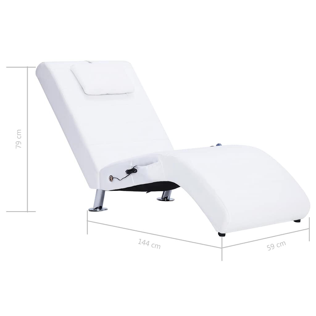 vidaXL Massage Chaise Longue with Pillow White Faux Leather