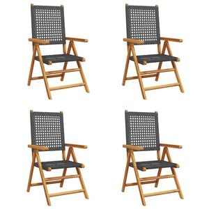 vidaXL Reclining Folding Chairs 4 pcs Black Poly Rattan and Solid Wood