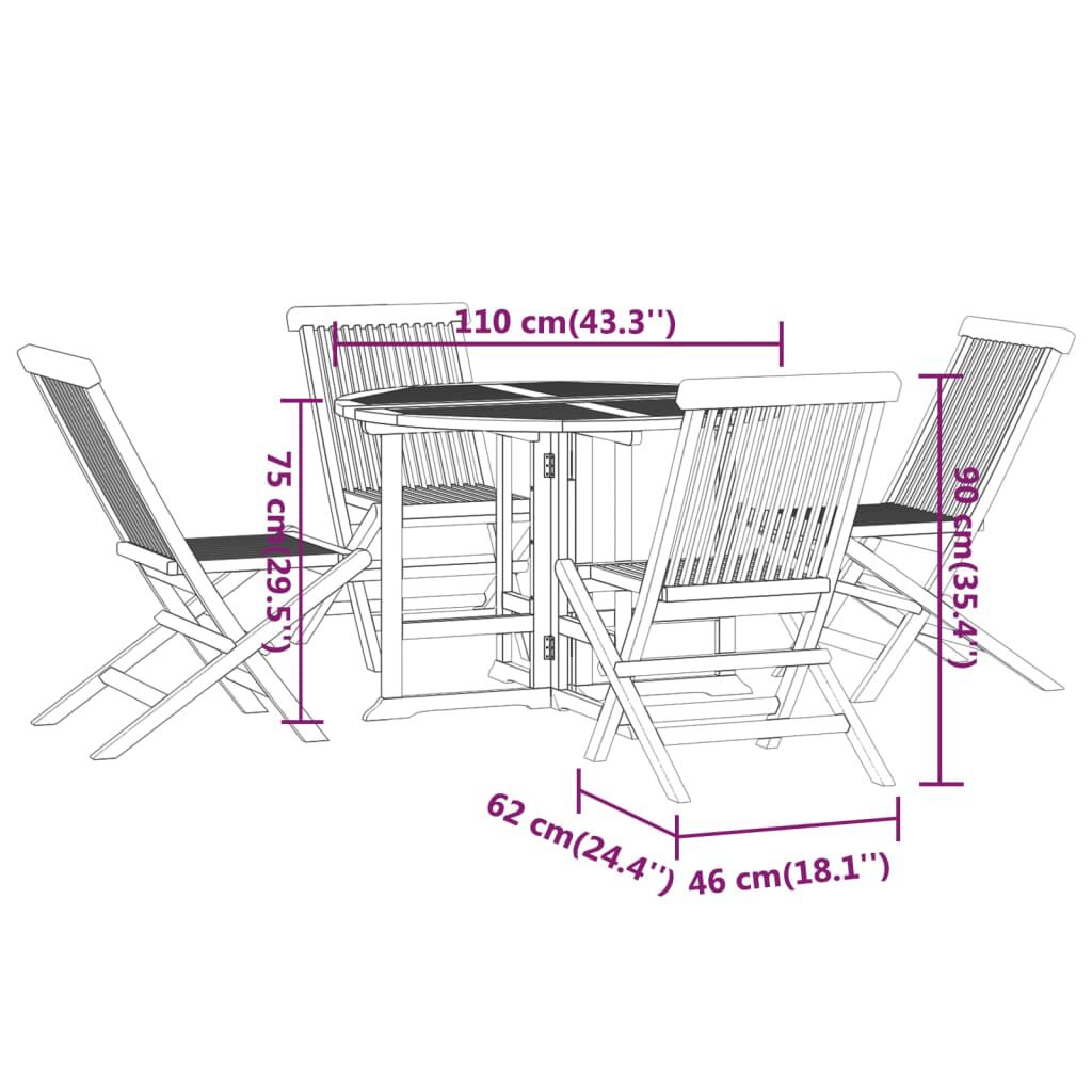 vidaXL 5 Piece Folding Outdoor Dining Set Solid Wood Teak