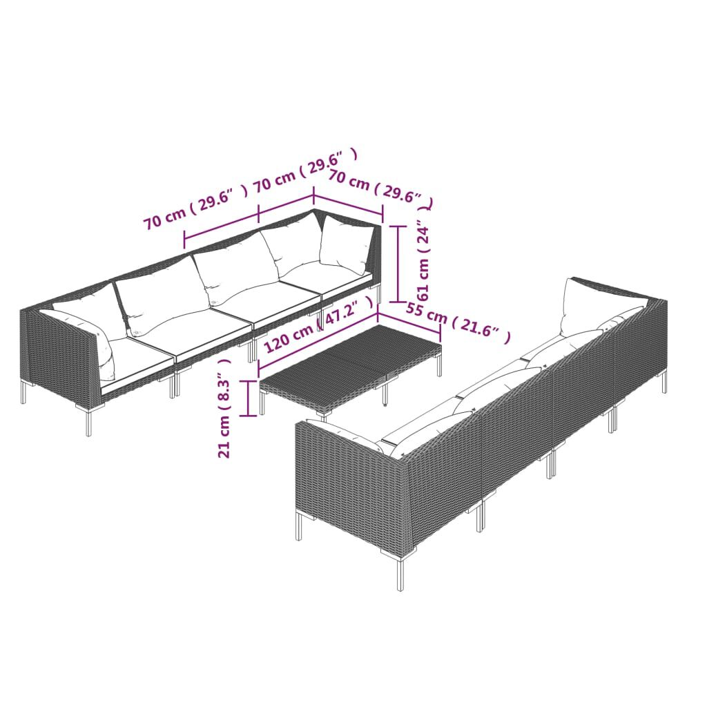vidaXL 9 Piece Garden Lounge Set with Cushions Poly Rattan Dark Grey