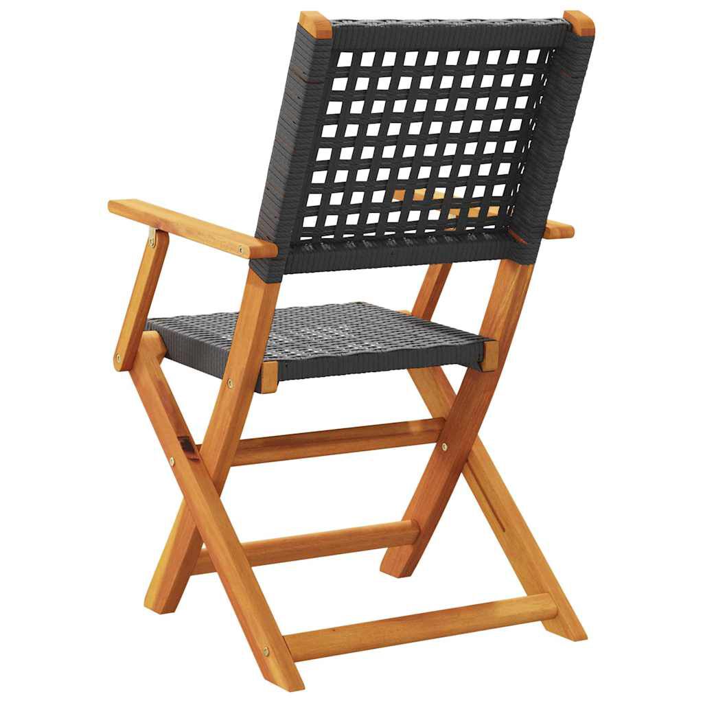 vidaXL Folding Garden Chairs 8 pcs Black Poly Rattan and Solid Wood