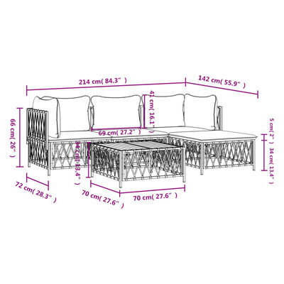 vidaXL 5 Piece Garden Lounge Set with Cushions White Steel, white vidaXL 5 Piece Garden Lounge Set with Cushions White Steel