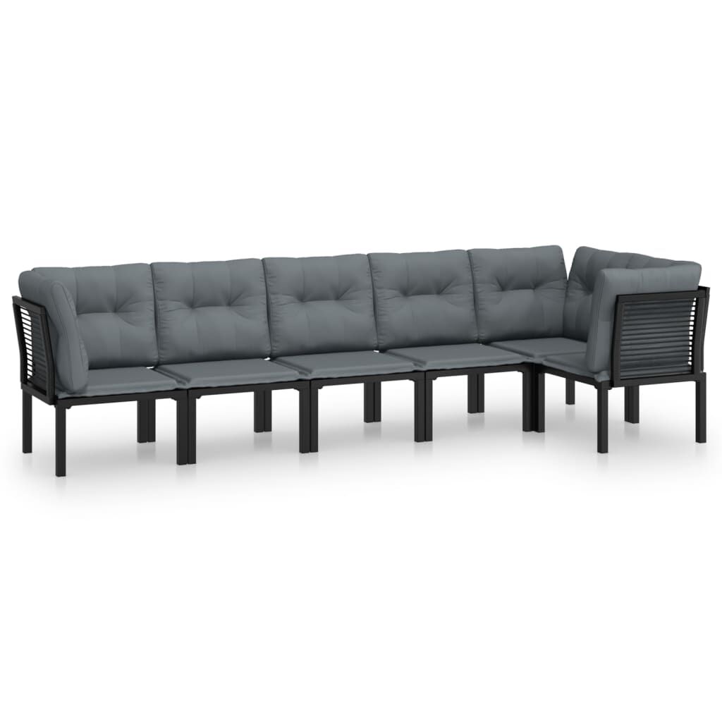 vidaXL 6 Piece Garden Lounge Set Black and Grey Poly Rattan