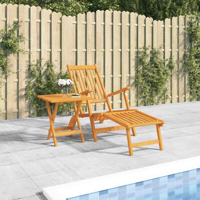 vidaXL Outdoor Deck Chair with Footrest and Table Solid Wood Acacia