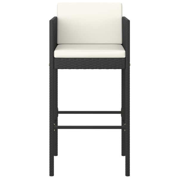vidaXL Bar Stools 2 pcs with Cushions Black Poly Rattan