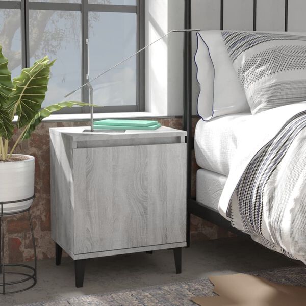 vidaXL Bed Cabinet with Metal Legs Grey Sonoma 40x30x50 cm